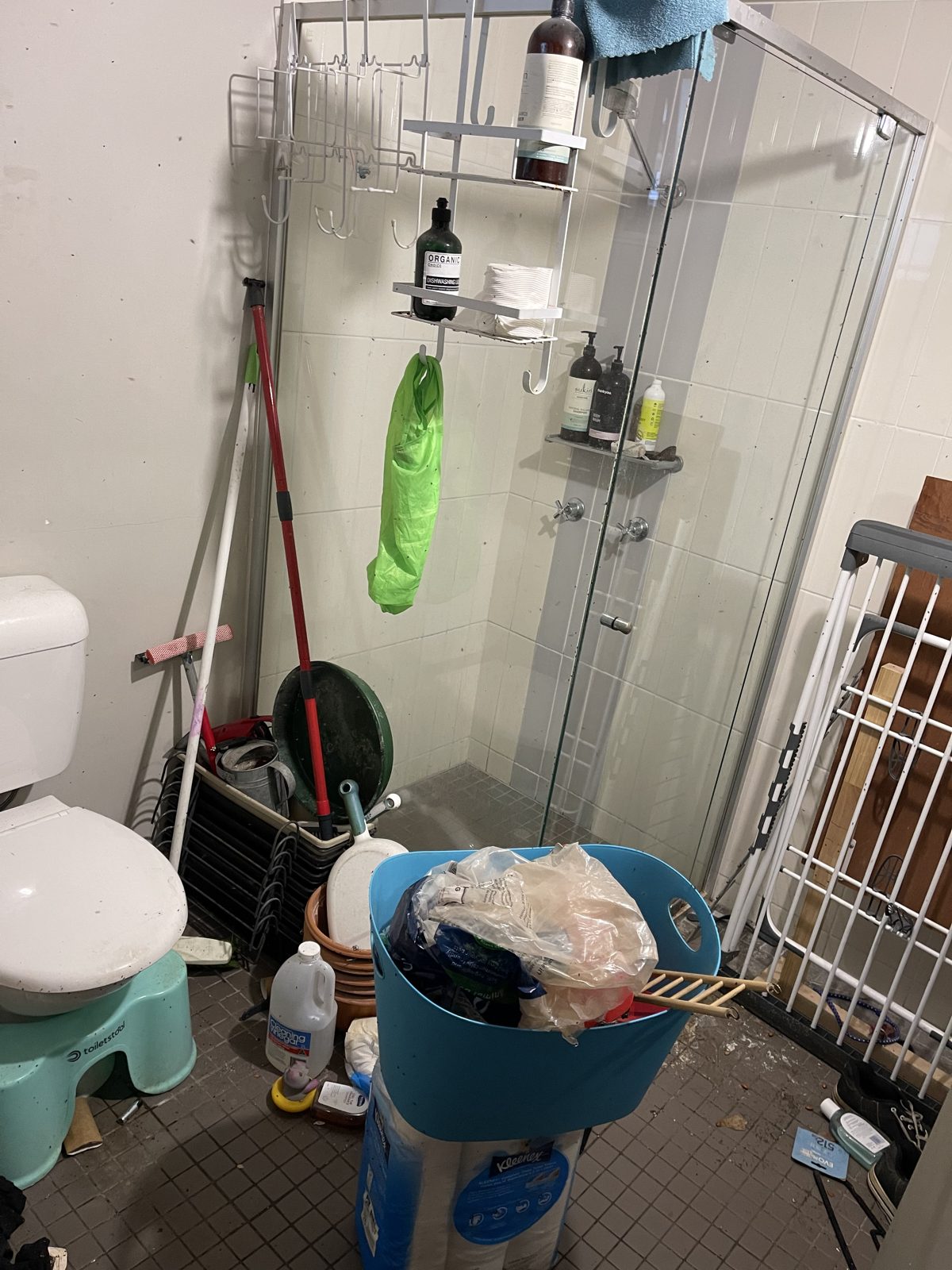 Before: a cluttered bathroom