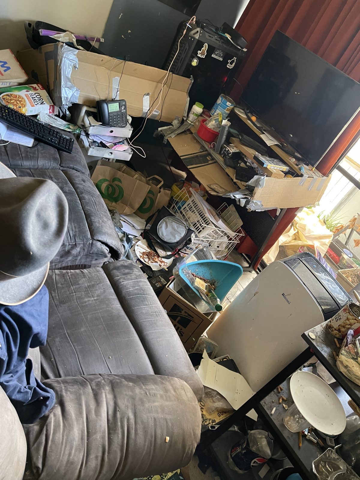 Before: a cluttered living space
